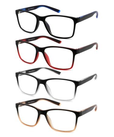 Reading Glasses for Men 4-Pack Stylish Computer Readers with Spring Hinges Anti Glare/Eye Strain Filter UV Ray Blue Light Blocking Two-Tone Reader Eyeglasses +2.0 Magnification Strength 4 Pack Mix Colors 2.0x