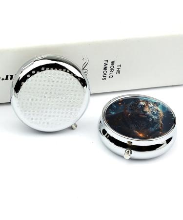 Round Tiger Print Pill Box - 3 Compartment Medicine Organizer - Portable Decorative Metal Pill Case - Style 4 - Buy Online on GoSupps.com