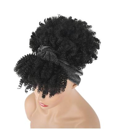 Aisaide Gray Headband Wig for Black Women | Short Curly Afro Kinky Synthetic Wig with Bangs | 2-in-1 Turban Wrap Wig | High Puff Silver Turban-1B - Buy Online on GoSupps.com