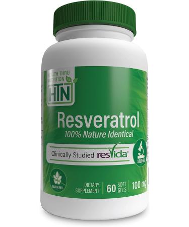 Health Thru Nutrition Resveratrol as ResVida 100mg Trans-Resveratrol | Supports Healthy Aging Cellular Energy Production and Metabolism | Clinically Studied and Gluten Free (Pack of 60)
