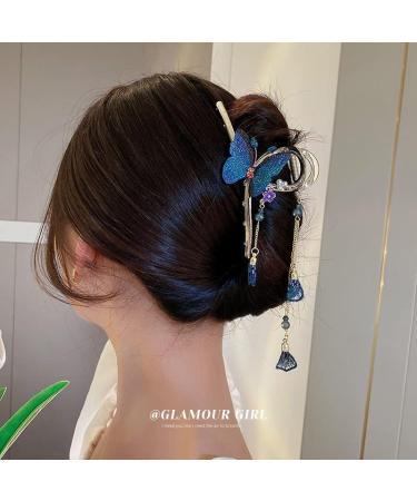 hair clips Hair Jewelry hair pins Crystal Diamond Butterfly Tassel Hairpin Chinese Style Round Hair Shark Clip Gold-color (Color : Gold color) (Color : Light Yellow Gold Color) - Buy Online on GoSupps.com