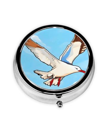Flying Seagullsround Pill Box 3 Compartments Round Pill Box Organizer for Purse Or Pocket Portable Travel Pill Box