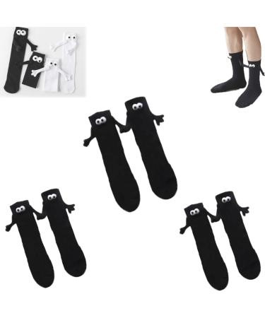 NNGXFC Funny Magnetic Suction 3D Doll Couple Socks Couple Holding Hands Socks Funny Magnetic Suction 3D Doll Socks Magnetic Hand Holding Socks for Women Men (Black 3Pairs) Black 3pairs