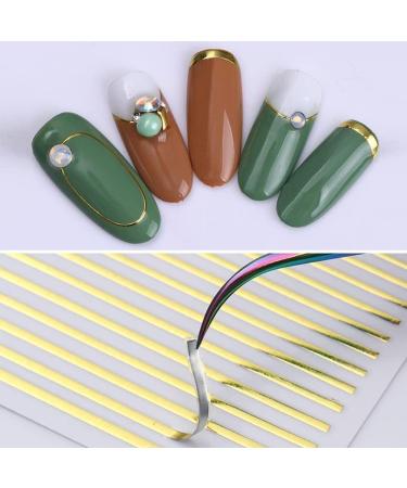 Gold Lines Nail Art Stickers - Self Adhesive Metal Curve Stripe Decals for French Manicure - 10 Sheets - Buy Online on GoSupps.com