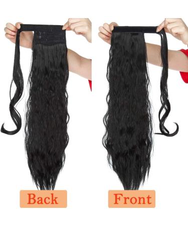 20 Inch Dark Black Wavy Wrap Around Synthetic Ponytail Extension - Corn Wave Yaki Curly Style - Buy Online on GoSupps.com