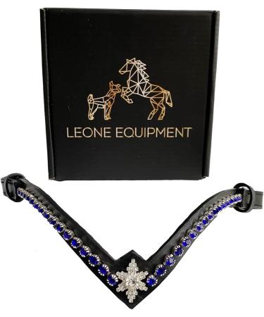 Leone Equipment Browband Horse Glitter Gift Box | Cob/Thoroughbred Blue Stones & Black Leather - International Shipping Available - Buy Online on GoSupps.com