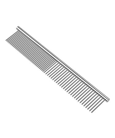 Dog Comb Pet Steel Comb for Dogs and Cats, Stainless Steel Comb with Rounded Teeth, Static-free Metal Comb Corrosion Resistant Cat Comb Pet Dematting Tool Flea Comb Pet Grooming Tool - 7.4in
