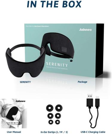 Jabees Serenity Sleep Headphones: Wireless Bluetooth 5.0 Eye Mask with Light Blocker for Sleep, Music, Audiobooks - Ideal for Travel, Yoga, and Relaxation - Buy Online on GoSupps.com