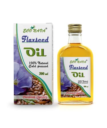 Eco Nava Flaxseed Oil 6.8 oz | 100% Natural Cold Pressed | Premium Grade for Cooking, Salads, Hair, Face & Skin Care - Buy Online on GoSupps.com