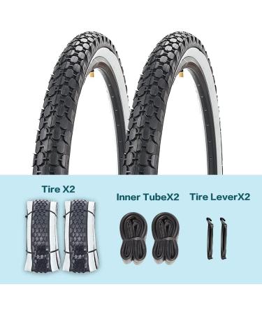 Bike Tire 26 x 2.125 Inch Folding Replacement Set for Beach Cruiser - White Sidewall, 2 Tires, 2 Tubes, 2 Levers - Buy Online on GoSupps.com