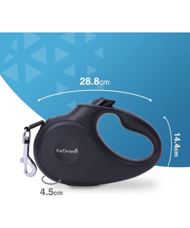 FurDreams Retractable Dog Lead - Anti-Tangle Nylon Tape Leash with Lock Button, Comfortable Handle - 5m Extendable, Heavy Duty for Medium Dogs Up to 25kg - Black - Buy Online on GoSupps.com