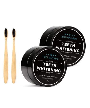 2-Pack Teeth Whitening Charcoal Powder + Bamboo Brush Oral Care Sets WUBLSYAN Natural Activated Charcoal Teeth Whitener Powder 4 Piece Set
