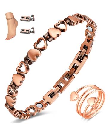 Cigmag Copper Anklets for Women Strength Magnetic Anklet & Copper Ring Adjustable 100% Pure Copper Anklet Bracelet for Valentine's Day Gift A-love