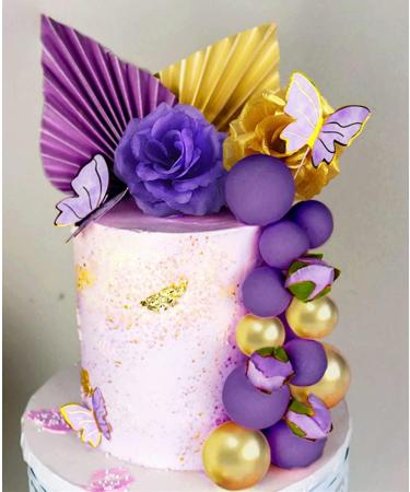 JEVENIS Purple Cake Decorations - Rose Butterfly Palm Leaves & Disco Balls for Wedding Cakes | Stunning Tortendeko Collection - Buy Online on GoSupps.com