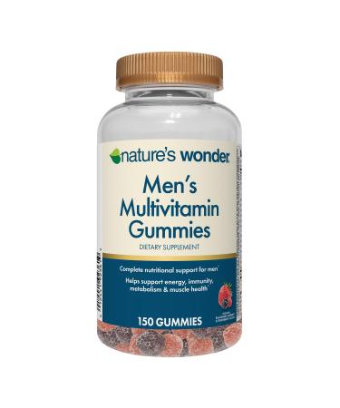 Nature's Wonder Men's Multivitamin Gummies Supports Immune Health Energy Metabolism and Muscles with Vitamins A C D B6 B12 150 Men's Daily Multivitamin Gummies 75 Day Supply 150 Count (Pack of 1)