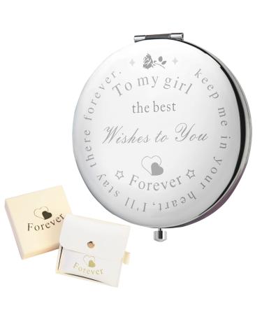 Melodiababy Gift to Daughter  to Best Sister  Handheld Makeup Mirror (with Greeting Card Gift Box)  Silver  1x/2x Magnification Compact Mirror  Christmas  Valentine's Day Gift  (mb003)