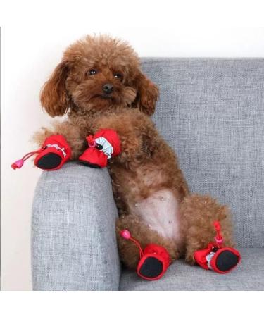 4Pcs/Set Pet Dog Boots Anti-Slip Waterproof Dog Shoes Anti-Skid Dog Boots Pad Pet Winter Warm Snow Boots for Small Dogs with Adjustable Fastening Strap Soft Pad (#4-Red) - Buy Online on GoSupps.com