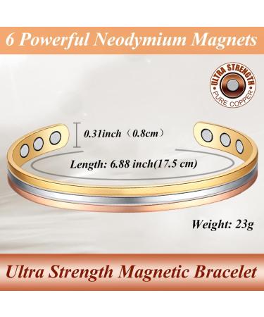 Cigmag Lymphatic Drainage Copper Bracelet for Women - 99% Pure Copper Magnetic Bangle with Ultra Strength Magnet - Adjustable Brazaletes Cuff in Lines Tricolour Pattern - Gift Box Included - Buy Online on GoSupps.com