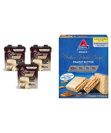Atkins Iced Coffee Vanilla Latte Protein Shake 15g Protein 4g Net Carb 1g Sugar & Peanut Butter Protein Wafer Crisps 10g Protein 4g Net Carb 1g Sugar Keto Friendly