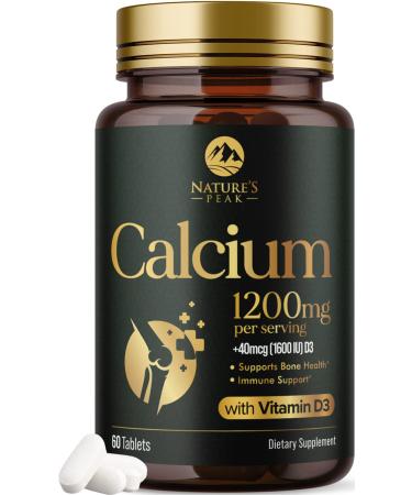Calcium 1200 mg Plus Vitamin D3 Bone Health & Immune Support - Nature's Calcium Supplements with Vitamin D for Bone Strength Support Calcium Carbonate Dietary Supplement - 60 Tablets 60 Count (Pack of 1)