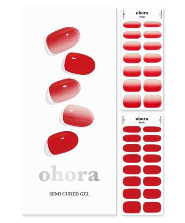 ohora Semi Cured Gel Nail Strips (N Ruby) - Works with Any Nail Lamps, Salon-Quality, Long Lasting, Easy to Apply & Remove - Includes 2 Prep Pads, Nail File & Wooden Stick - Red