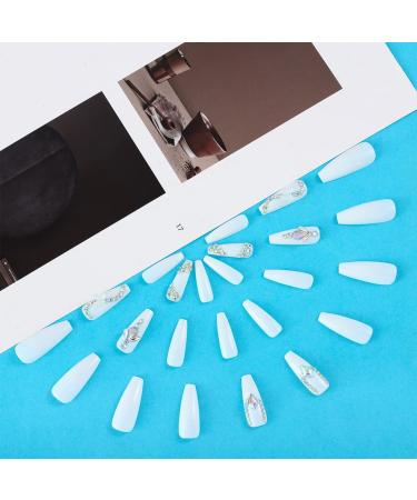 Sethexy Long Coffin False Nails - 24Pcs Bling White Acrylic Press-On Nails for Women & Girls - Crystal Sparkle Design - Buy Online on GoSupps.com