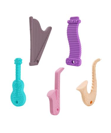 5 pieces baby-silicone chewing toy set BPA-free chewelry supporter sensory nursing tools for autism ADHD soft molar bite ring for children (EJ instrument)