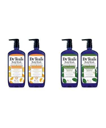 Dr Teal's Body Wash Bundle with Pure Epsom Salt Glow & Radiance with Vitamin C & Citrus (Pack of 2) and Relax & Relief with Eucalyptus & Spearmint (Pack of 2)