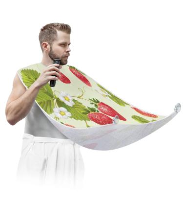 Beard Bib Apron Beard Bib Hair Catcher for Men Shaving and Trimming Non-Stick Waterproof Beard Cape Grooming Cloth Strawberry Flower Leaves