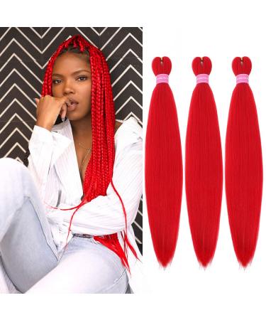 MSCHARM Braiding Hair Pre Stretched 26 Inches 3 Packs Red Braiding Hair High Temperature Synthetic Hair for Braiding Yaki Texture Hair Extensions for Braiding for Women (26INCH Red)