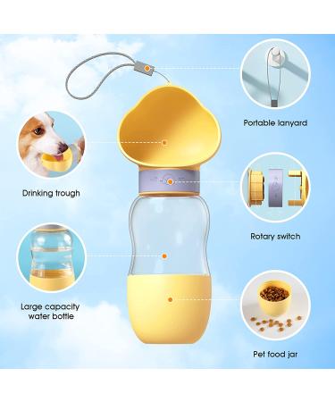 Meren 2-in-1 Portable Dog Water Bottle 19oz Yellow - Leak Proof Dispenser with Food Container for Walking, Hiking, and Travel - Buy Online on GoSupps.com