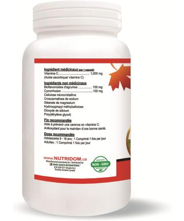 Nutridom Timed-Release Vitamin C 1 000mg with Citrus Bioflavonoids 100mg & Rose hip 100mg - Ascorbic Acid Supplement - Vegan-Friendly Non-GMO Gluten-free Soy-free Dairy-free 4 month supply (120 Tablets) - Buy Online on GoSupps.com