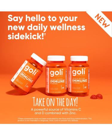 Goli Immune Gummy Vitamins - 60 Count with Elderberry, Vitamin C, D & Zinc - Plant-Based, Vegan, Non-GMO - Gluten-Free & Gelatin-Free - Buy Online on GoSupps.com