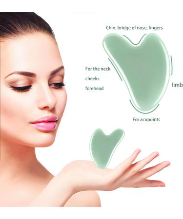 2 Partial Gua Sha Stones - Harz Anti-Aging Face Massage Tool for Meridian Clarity | Green Massage Stones for Face Neck Back & Legs - Buy Online on GoSupps.com