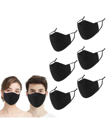 6PCS Face Mask Reusable, Breathable Washable & Cloth Face Mask 4 Layer 4D Adults Face Mask with Nose Wire, Cotton Adjustable Face Mask for Women Men Black-6pcs