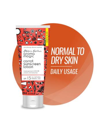 Aroma Magic Carrot Sunscreen Lotion with SPF 15 | Broad Spectrum UVA/UVB Protection | Non-Nano Zinc Oxide Mineral Sunblock | Non-Greasy Moisturizer for Dry Skin | 3.38 Fl Oz/100ml