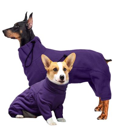 ROZKITCH Dog Winter Coat Soft Fleece Pullover Pajamas, Pet Windproof Warm Cold Weather Jacket Vest Cozy Onesie Jumpsuit Apparel Outfit Clothes for Small, Medium, Large Dogs Walking Hiking Travel Sleep Large Purple