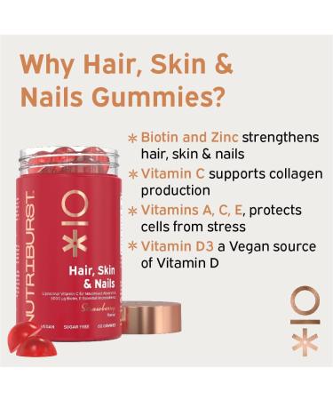 Nutriburst Hair Skin & Nails Multipack - Supports Skin Builds Collagen & Nail Strength - 5000 mg Biotin Zinc + Vitamin A C D E - Vegan & Sugar Free - 3 x 60 Strawberry Gummies - 3 Month Supply Hair Skin & Nails Advanced Nutrition 60 count (Pack of 3) - Buy Online on GoSupps.com