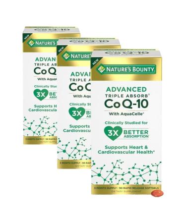 Nature's Bounty Advanced Triple Absorb Co Q-10 Heart Health Rapid Release Softgels 90 Ct (Pack of 3)