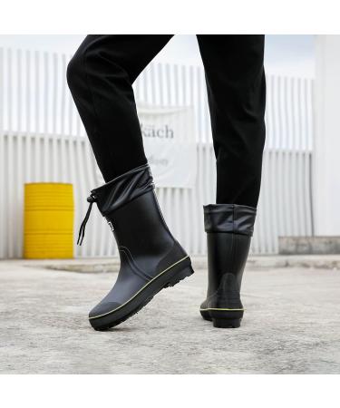 Men's Waterproof PVC Rubber Garden Rain Boots - Comfortable Mid-Calf Lightweight Adjustable Chelsea Ankle Fishing Shoes for Outdoor Work - Size 10.5 (Black-Yellow) - Buy Online on GoSupps.com