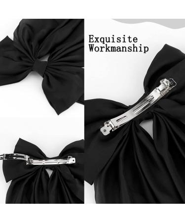 Black Hair Bow Black Bow Hair Clip for Women Solid Color Bow Hair Clips with Long Ribbon French Black Bow Hair Clip Soft Satin Silky Hair Bows Cute Gifts for Women Girls - Buy Online on GoSupps.com