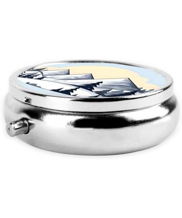 White Snowy Mountains Round Pill Box Organizer - 3 Compartment Portable Travel Pill Case - Buy Online on GoSupps.com