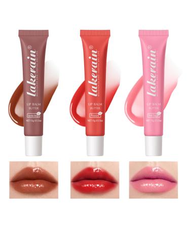 Lip Butter Balm for Dry Cracked Lips Moisturizing and Hydrating Lip Butter Balm Set Day and Night Hydrating Lip Mask Nourishing Lip Care 100% Vegan (246# Vanilla Beige+Poppy+Pink Sugar)