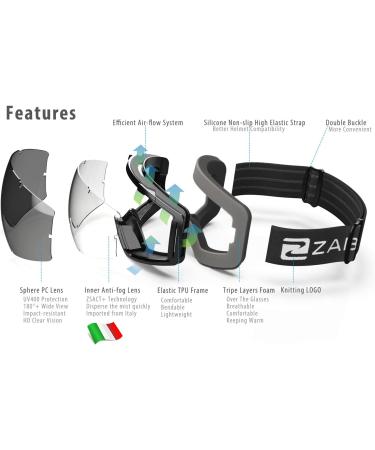 Zabert Skiblille - UV Protection Skibrille for Adults & Kids (10+) | Anti-Fit Anti-Slip Headband | Schwarz Mirrored Silver - Buy Online on GoSupps.com