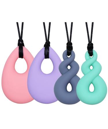 Chew Necklace Silicone Chew Necklaces for Sensory Kids and Adults 4 Pack Mouth Fidgets Chewy Necklace Sensory Chew Toys for Boys Girls with Autism Anxiety ADHD BPA Free
