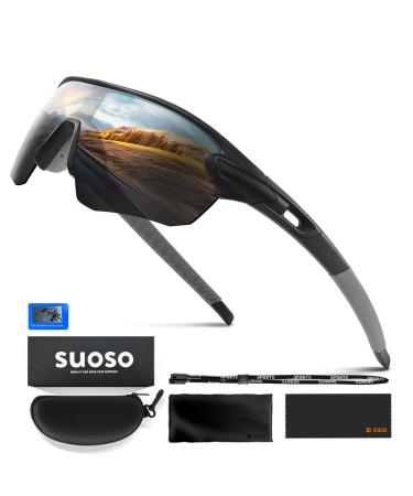 Suoso sports glasses bicycle bicycle men's ladies-polarized-sunglasses-men-Women-Uv400 protective-fast glasses rave-ski glasses-MTB glasses racing bike for cycling fishing 1-black-gray