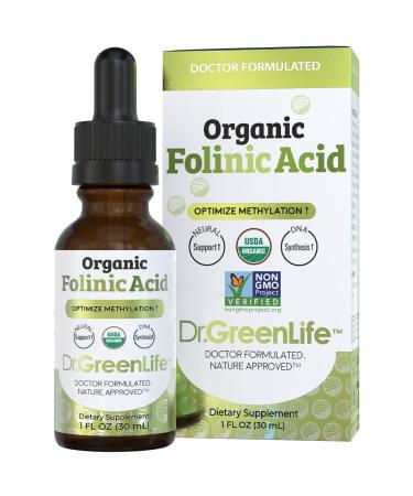 Dr. Green Life USDA Organic Folinic Acid Drops - 500 mcg per Drop | Methylation Support B9 Supplements for Kids & Adults | Supports Neurological Function, Nervous System Health & DNA Synthesis