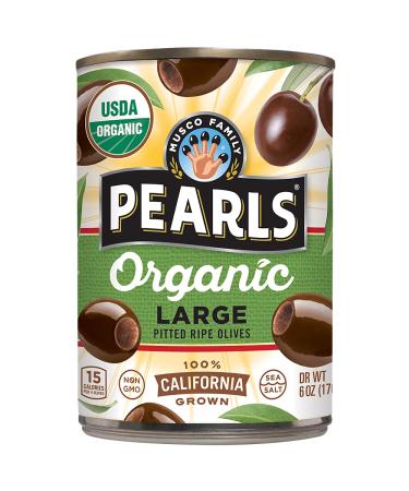 PEARLS Organic, Ripe Pitted Large, Black Olives, Can, Original, Large Black Ripe, 6 Ounce (Pack of 12) Organic Ripe Pitted Large Black Olives