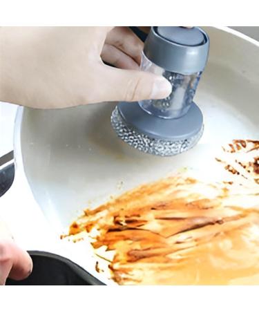 Soap Dispensing Dish Brush - Push Dispensing Dish Soap Scrubber Brush | Multifunctional Ergonomic Steel Scrubber Kitchen Cleaning Brush or Dishes Pot Pan Kitchen - Buy Online on GoSupps.com