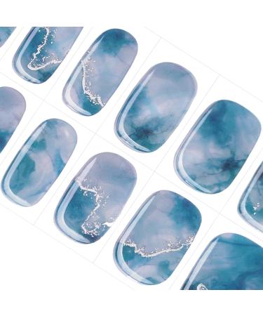 Danni & Toni Half hardened gel nail films (Marble Canyon) blue marble glossy uv gel nail film nail ticker nail design nail foil self-adhesive wraps 28 sticker marble canyon-de